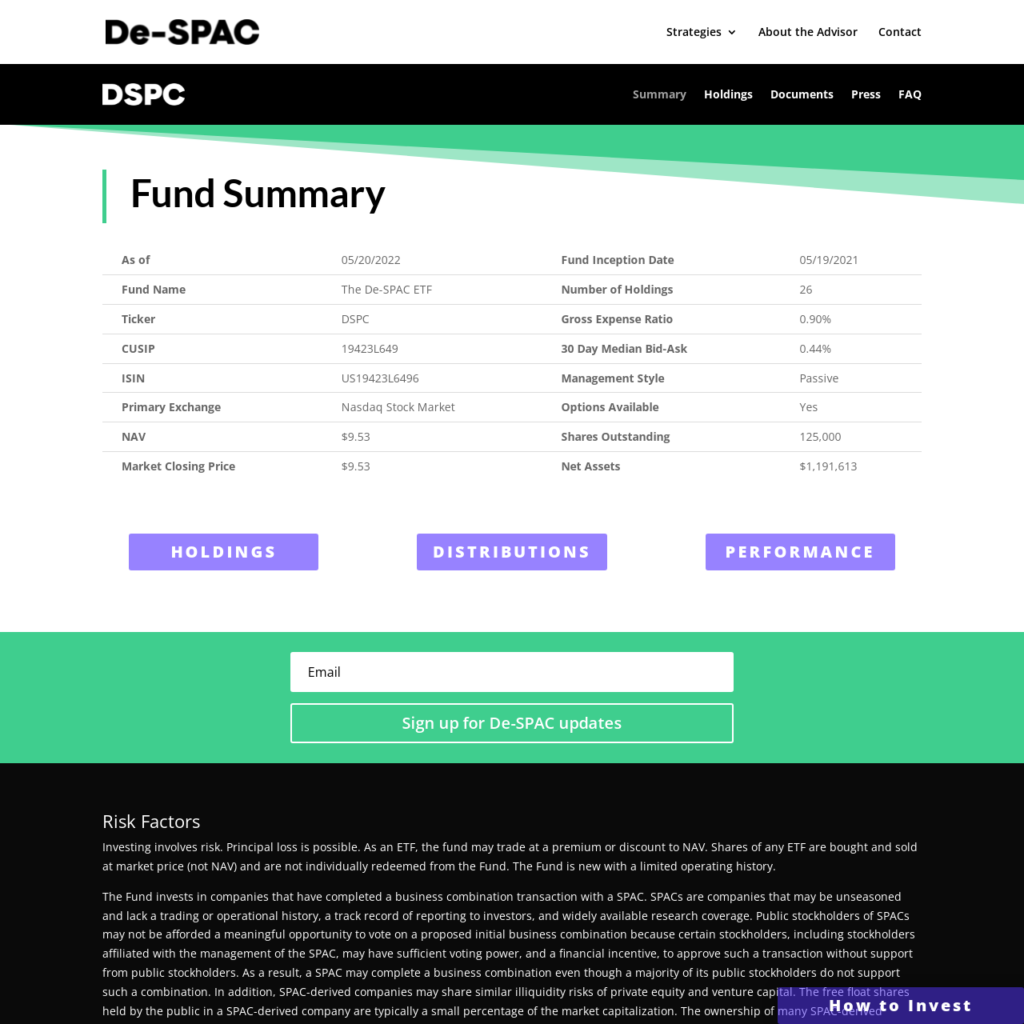 The De-SPAC Index ETF Fund Summary