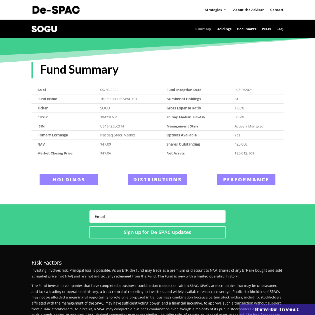 The Short De-SPAC ETF Fund Summary Website
